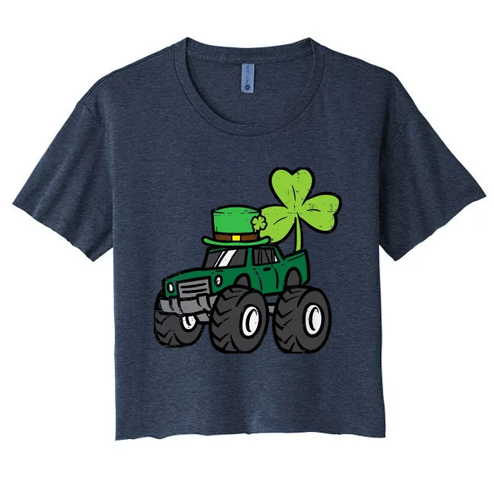 St Patrick Day Monster Truck Saint Pattys Irish Boy Women's Crop Top Tee