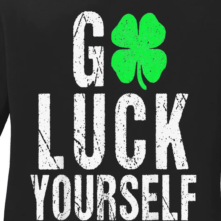 Saint Patrick's Day Good Luck Yourself Green Clover Ladies Long Sleeve Shirt