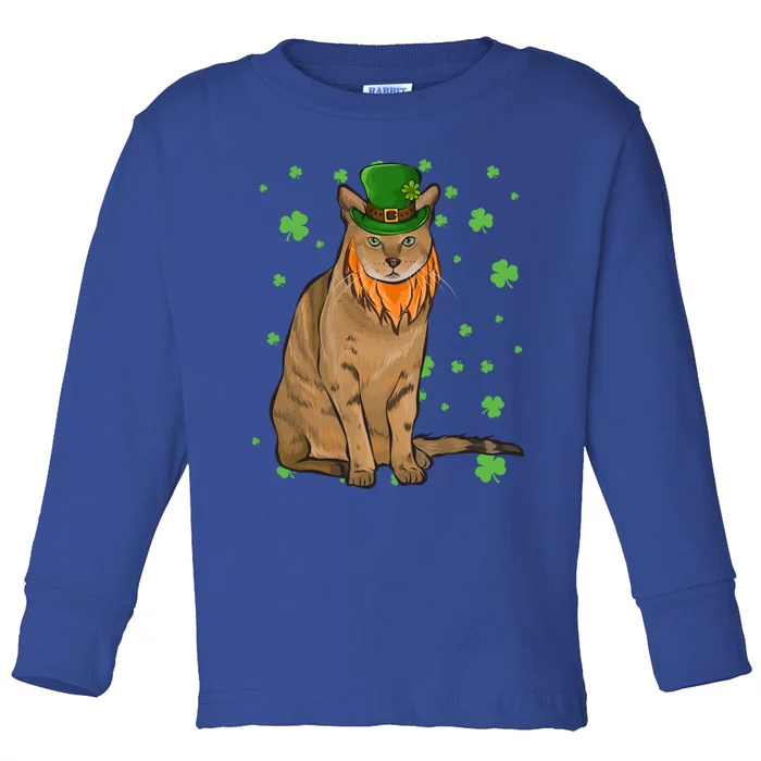 St Patricks Day Chausie Cat Shamrock Gift Toddler Long Sleeve Shirt