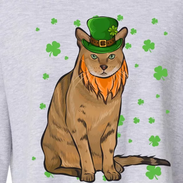 St Patricks Day Chausie Cat Shamrock Gift Cropped Pullover Crew