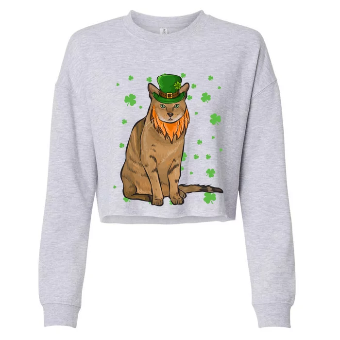 St Patricks Day Chausie Cat Shamrock Gift Cropped Pullover Crew