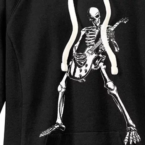 Skeleton Playing Electric Guitar Solo Halloween Rock Music Women's Fleece Hoodie