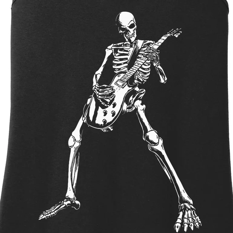 Skeleton Playing Electric Guitar Solo Halloween Rock Music Ladies Essential Tank