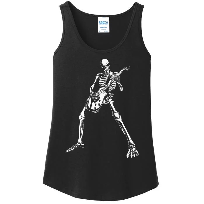 Skeleton Playing Electric Guitar Solo Halloween Rock Music Ladies Essential Tank