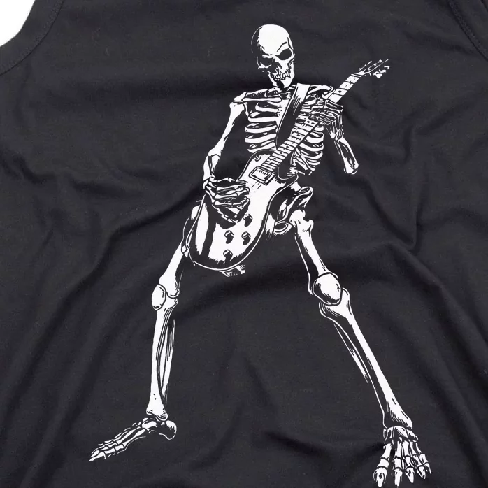 Skeleton Playing Electric Guitar Solo Halloween Rock Music Tank Top