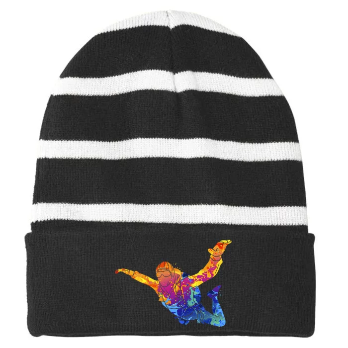 Skydiving Parachutust Extreme Sport Striped Beanie with Solid Band