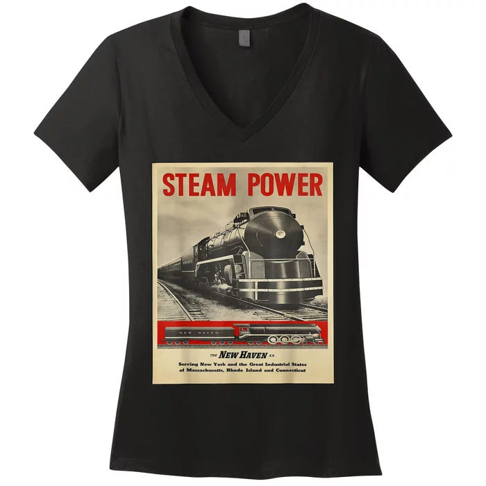 Steam Power Engine Train Women's V-Neck T-Shirt