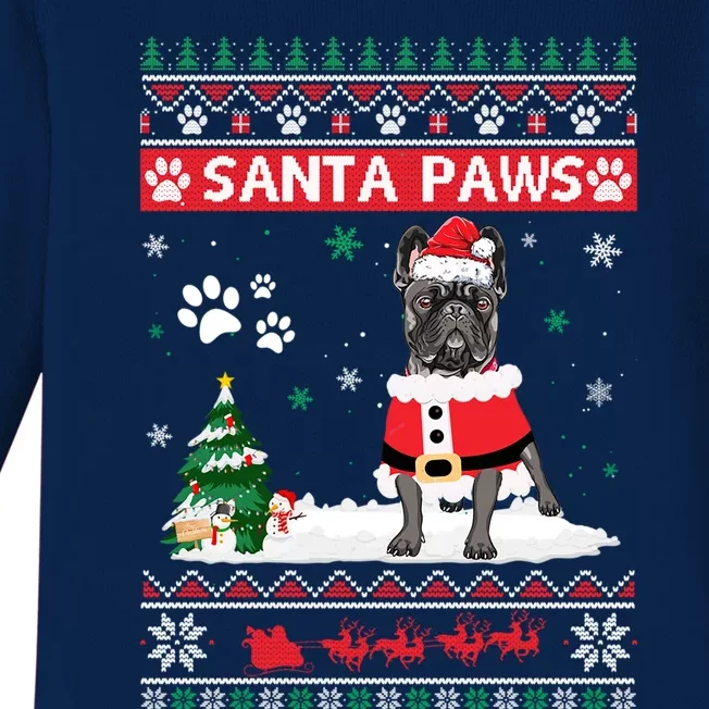 Santa Paws French Bulldog Merry Christmas Dog Funny Xmas Gift Baby Long Sleeve Bodysuit