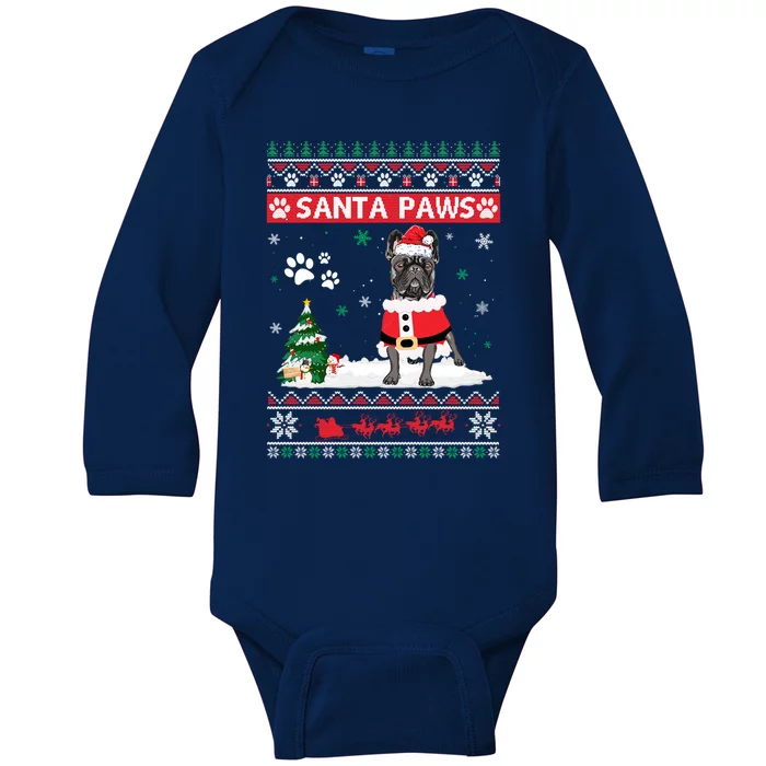 Santa Paws French Bulldog Merry Christmas Dog Funny Xmas Gift Baby Long Sleeve Bodysuit