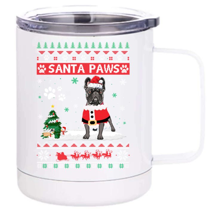 Santa Paws French Bulldog Merry Christmas Dog Funny Xmas Gift Front & Back 12oz Stainless Steel Tumbler Cup