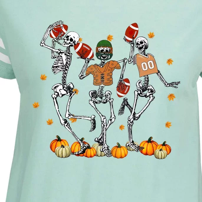 Skeleton Playing Football Halloween Spooky Season Enza Ladies Jersey Football T-Shirt