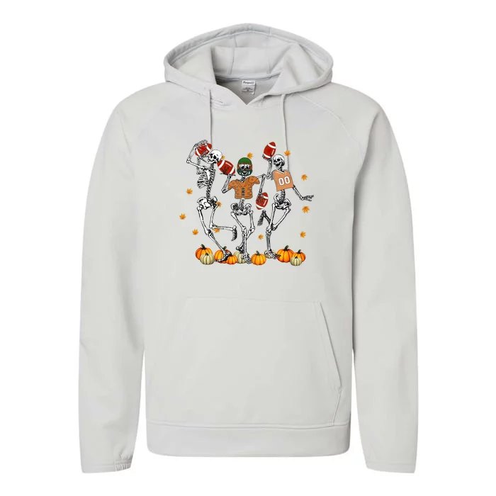 Skeleton Playing Football Halloween Spooky Season Performance Fleece Hoodie