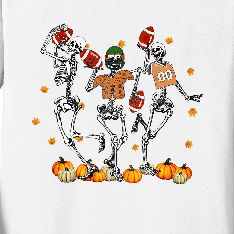 Skeleton Playing Football Halloween Spooky Season Kids Long Sleeve Shirt