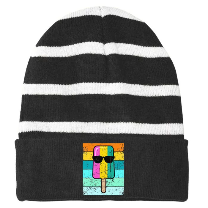 Summer Popsicle Funny Ice Cream Beach Pool Party Striped Beanie with Solid Band