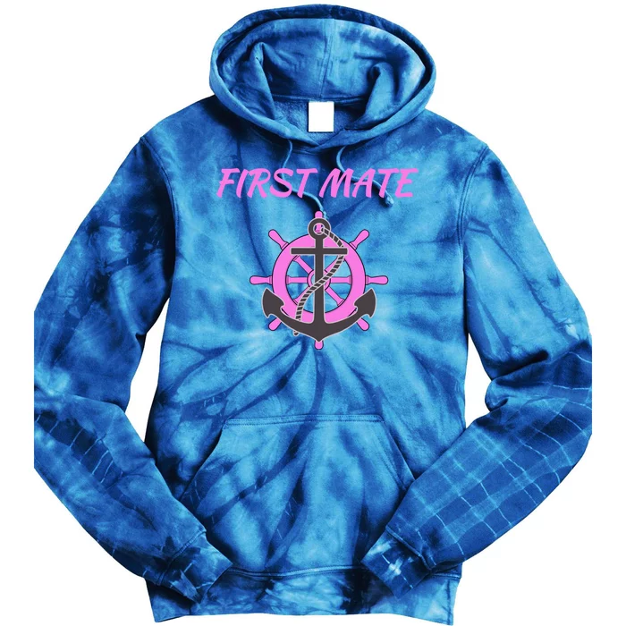 S Pink First Mate Boat Anchor Nautical Gift Tie Dye Hoodie