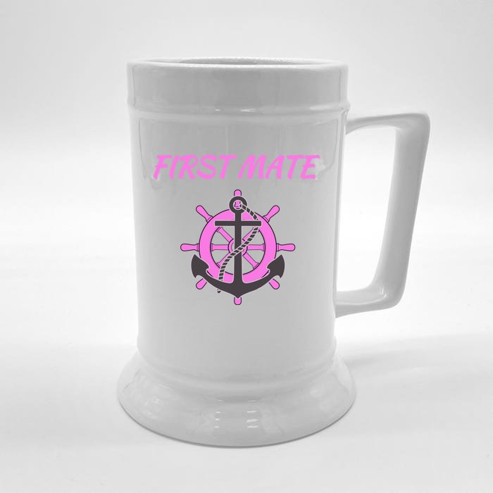 S Pink First Mate Boat Anchor Nautical Gift Front & Back Beer Stein