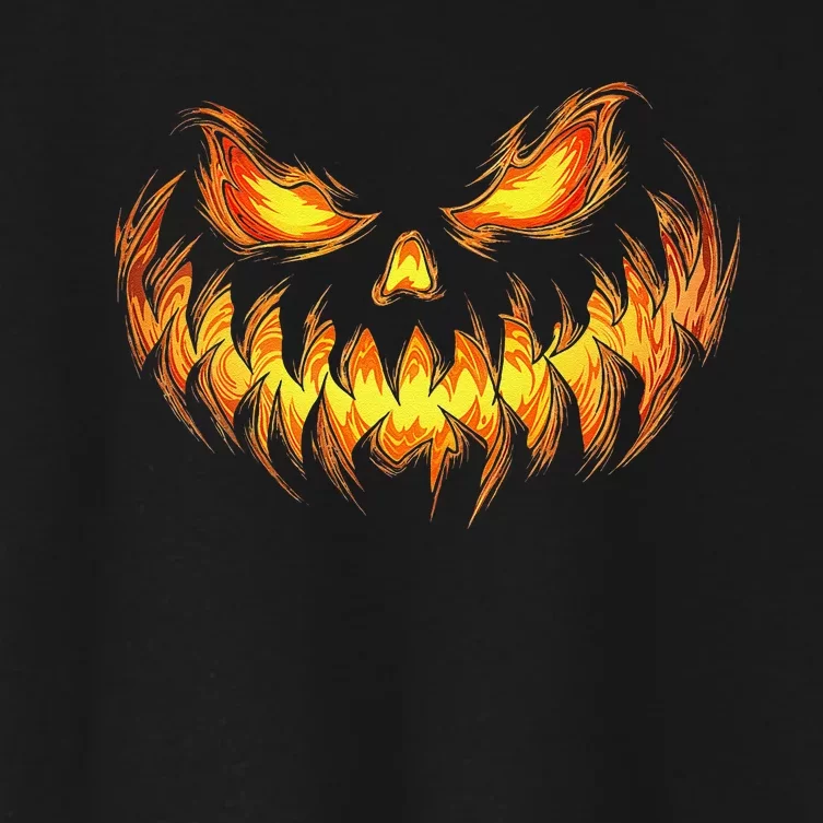 Scary Pumpkin Face Halloween Jack O Lantern Trick Treat Women's Crop Top Tee