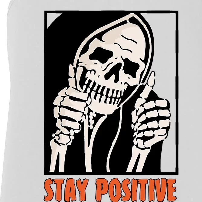 Stay Positive Funny Skeleton Thumbs Up Spooky Halloween Women's Racerback Tank