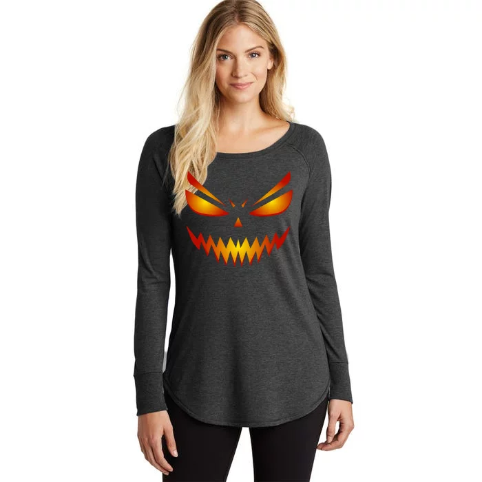 Spooky Pumpkin Face Halloween Women's Perfect Tri Tunic Long Sleeve Shirt