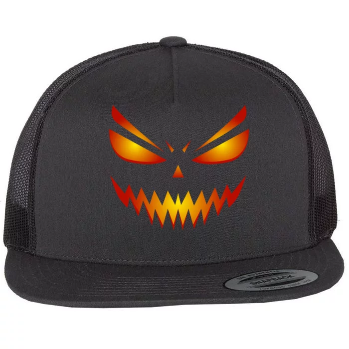 Spooky Pumpkin Face Halloween Flat Bill Trucker Hat