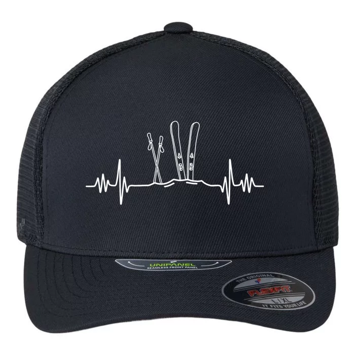 Ski Poles For Skiing Heartbeat Skier Skiing Gift For Skiers Flexfit Unipanel Trucker Cap