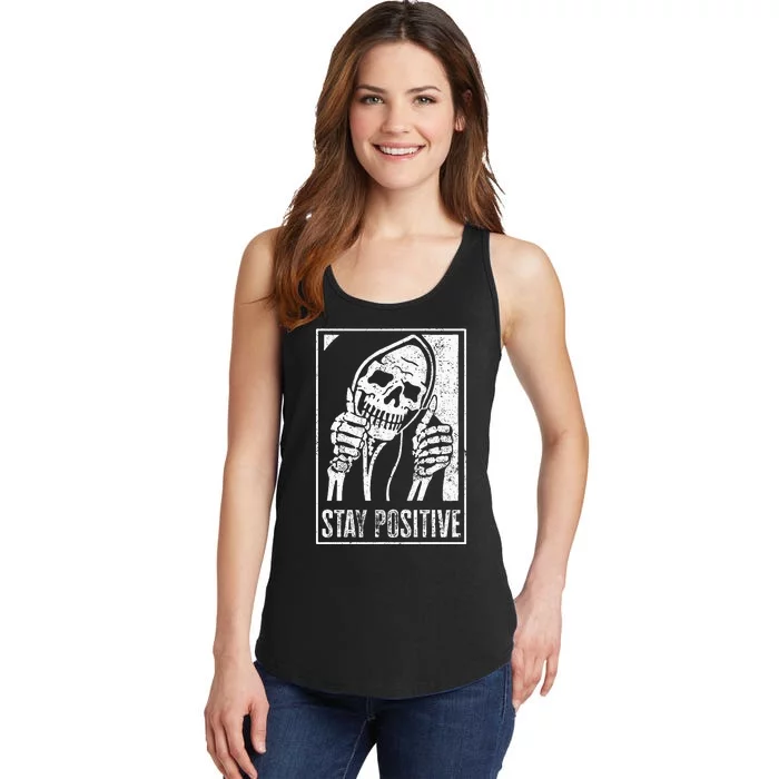 Stay Positive Funny Skeleton Be Positive Skull Halloween Ladies Essential Tank