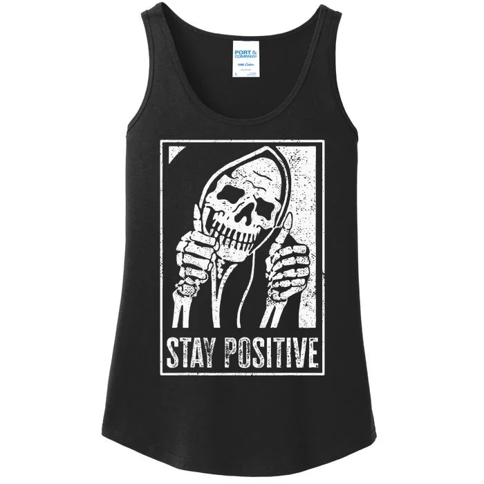 Stay Positive Funny Skeleton Be Positive Skull Halloween Ladies Essential Tank