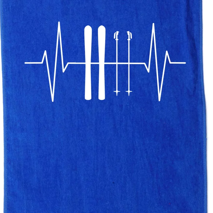 Ski Poles For Skiing Heartbeat Skier Skiing Funny Gift Platinum Collection Golf Towel