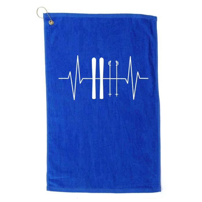 Ski Poles For Skiing Heartbeat Skier Skiing Funny Gift Platinum Collection Golf Towel