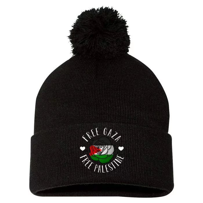 Support Palestine's Freedom with the Arabic Flag Pom Pom 12in Knit Beanie