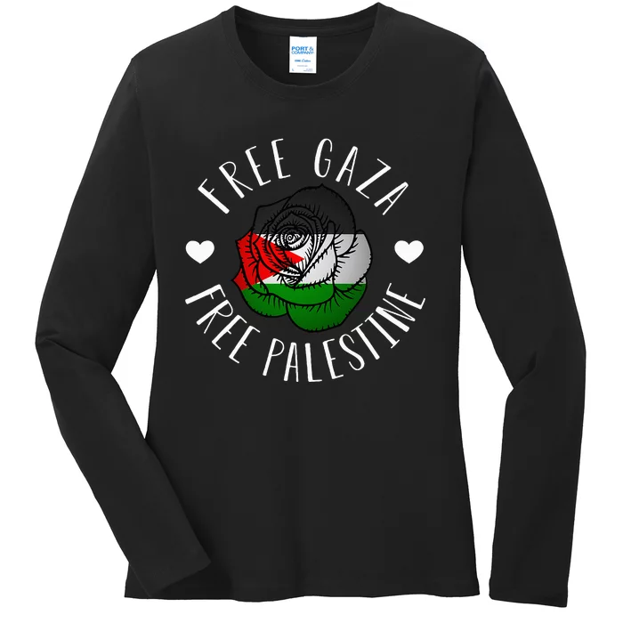 Support Palestine's Freedom with the Arabic Flag Ladies Long Sleeve Shirt