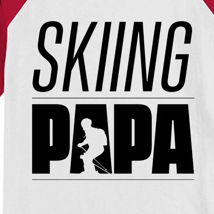 Skiing Papa Father Dad Ski Skier Gift Kids Colorblock Raglan Jersey