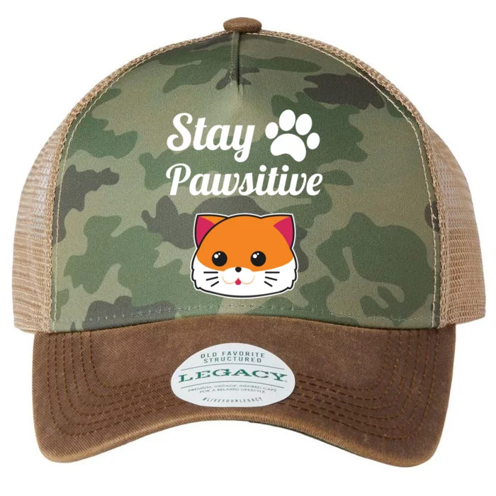 Stay Pawsitive Funny Cat Lover Motivational Gift Legacy Tie Dye Trucker Hat