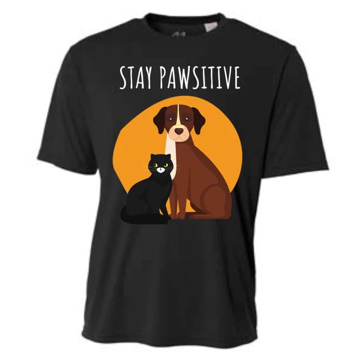 Stay Pawsitive Funny Cats And Dogs Gift Cooling Performance Crew T-Shirt