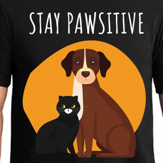 Stay Pawsitive Funny Cats And Dogs Gift Pajama Set