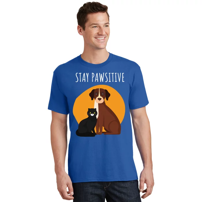 Stay Pawsitive Funny Cats And Dogs Gift T-Shirt