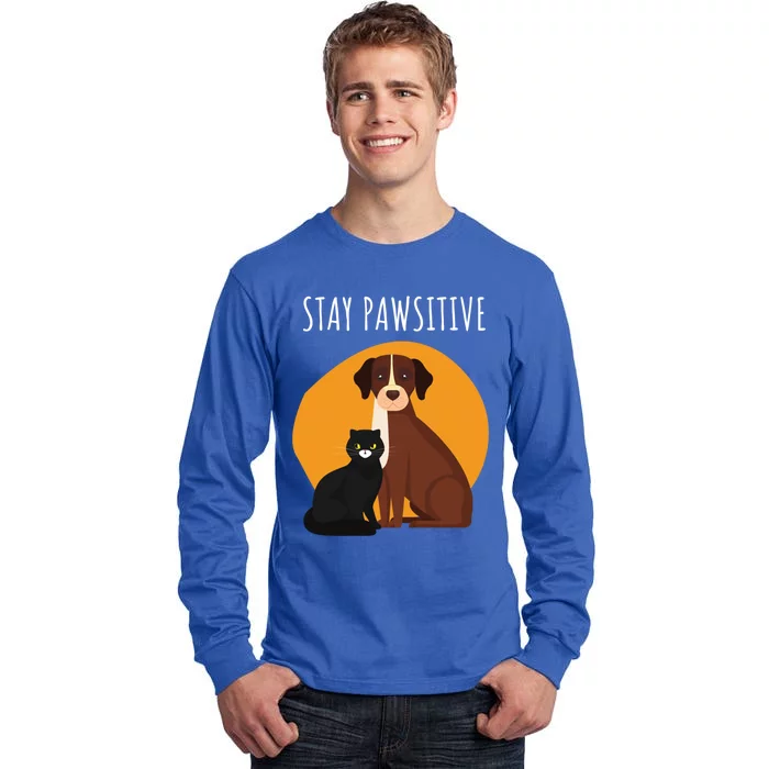 Stay Pawsitive Funny Cats And Dogs Gift Tall Long Sleeve T-Shirt