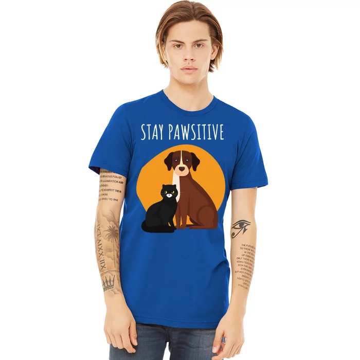 Stay Pawsitive Funny Cats And Dogs Gift Premium T-Shirt