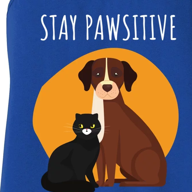 Stay Pawsitive Funny Cats And Dogs Gift Women's Racerback Tank