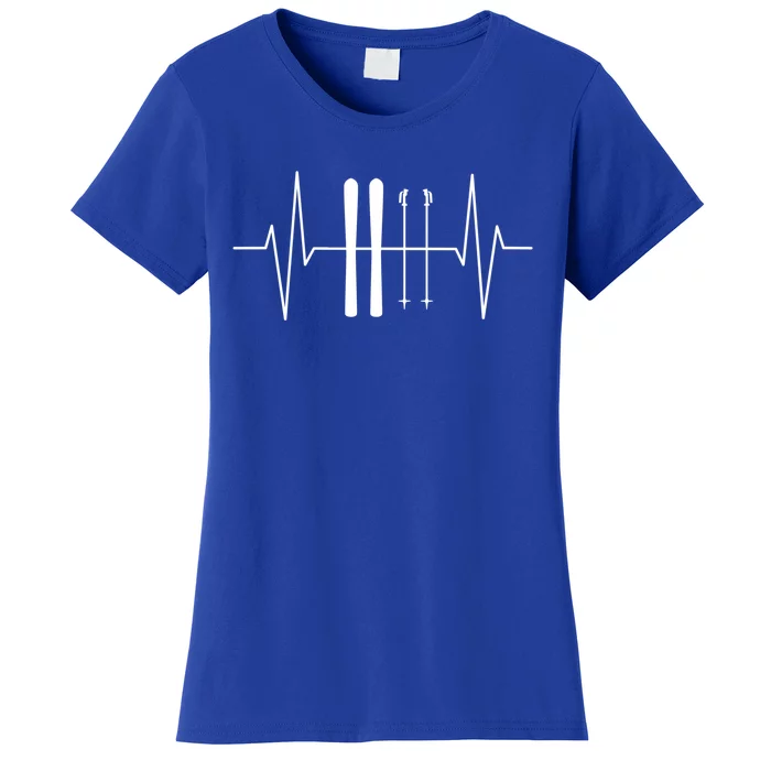 Ski Poles For Skiing Heartbeat Skier Skiing Gift Women's T-Shirt