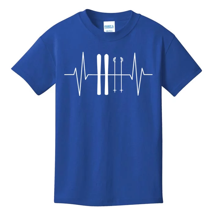 Ski Poles For Skiing Heartbeat Skier Skiing Gift Kids T-Shirt