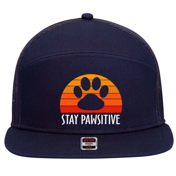 Stay Pawsitive Funny Dog Paw Graphic Vintage Cute Gift 7 Panel Mesh Trucker Snapback Hat