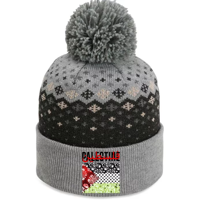 Support Palestine Flag Traditional Keffiyeh Floral Patterns The Baniff Cuffed Pom Beanie