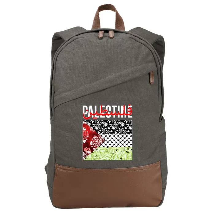 Support Palestine Flag Traditional Keffiyeh Floral Patterns Cotton Canvas Backpack