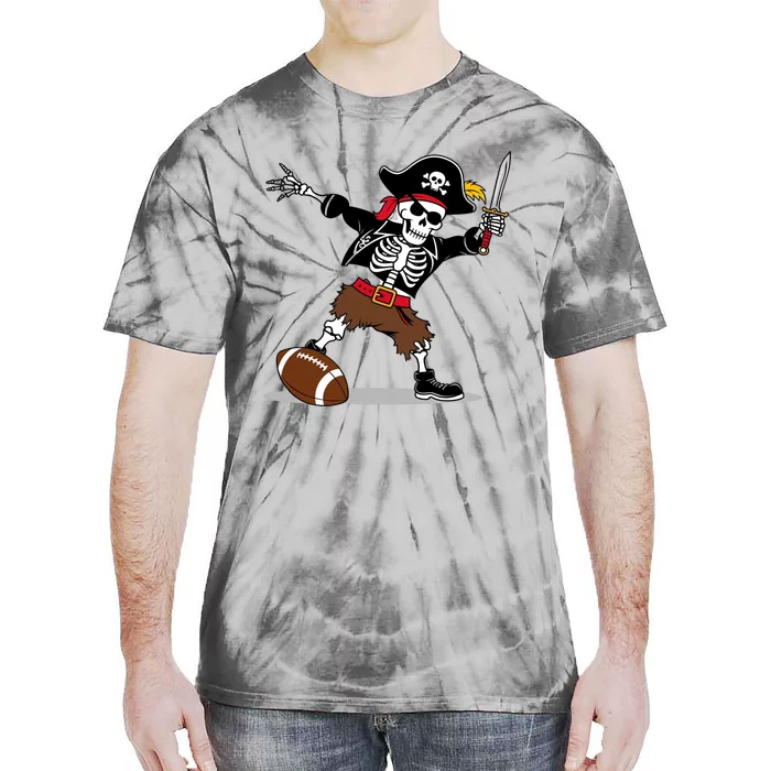 Skeleton Pirate Football Halloween Costume Design Tie-Dye T-Shirt