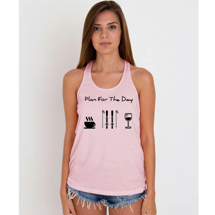 Skiing Plan For Day Coffee Skiing Wine Funny Gift Women's Knotted Racerback Tank