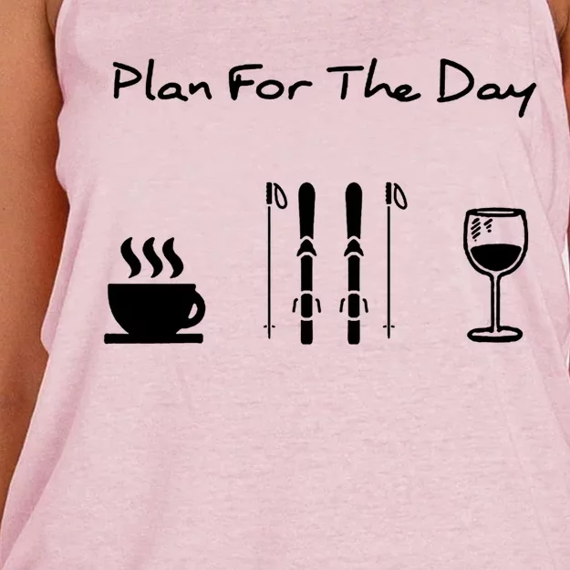 Skiing Plan For Day Coffee Skiing Wine Funny Gift Women's Knotted Racerback Tank