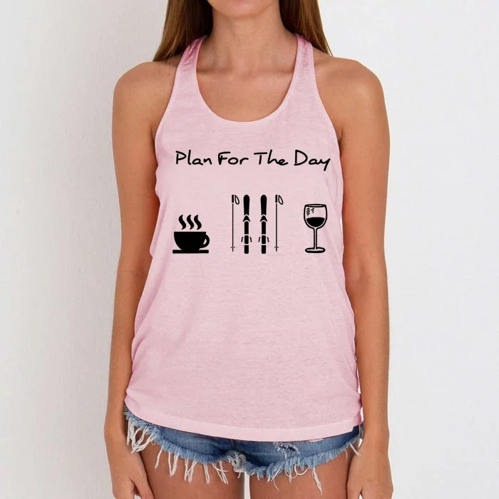 Skiing Plan For Day Coffee Skiing Wine Funny Gift Women's Knotted Racerback Tank