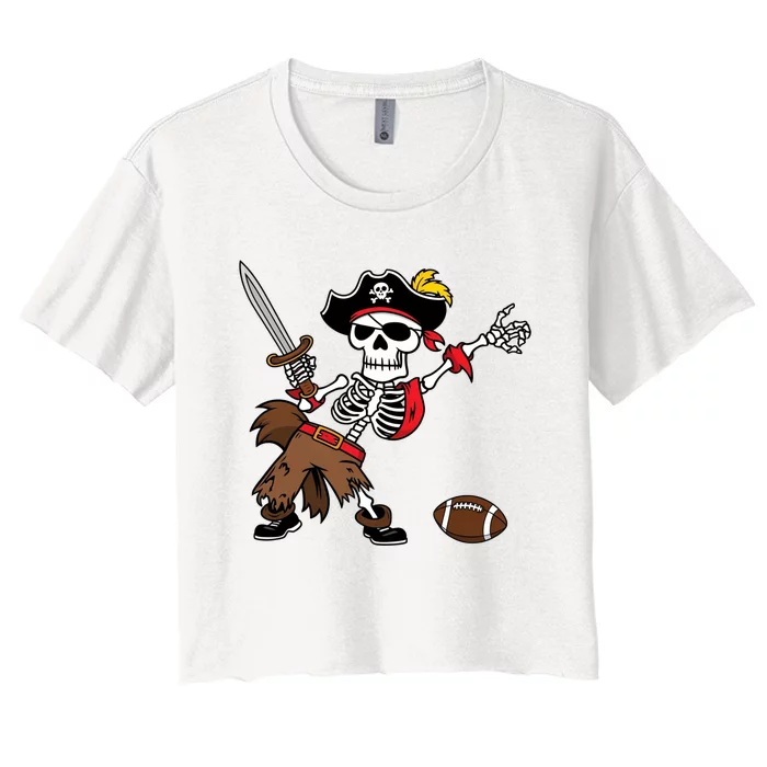 Skeleton Pirate Football Halloween Costume Design Women's Crop Top Tee