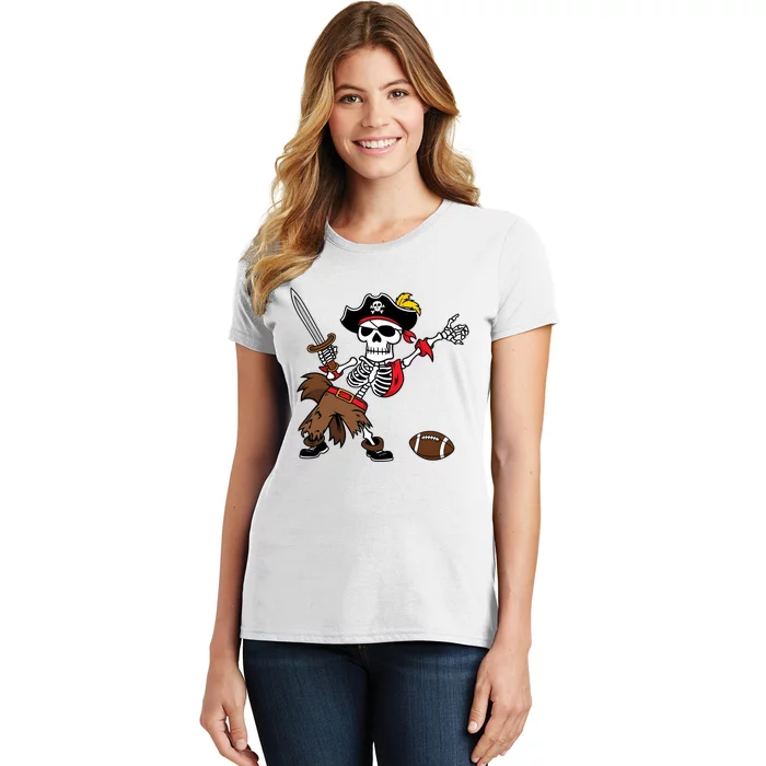 Skeleton Pirate Football Halloween Costume Design Women's T-Shirt